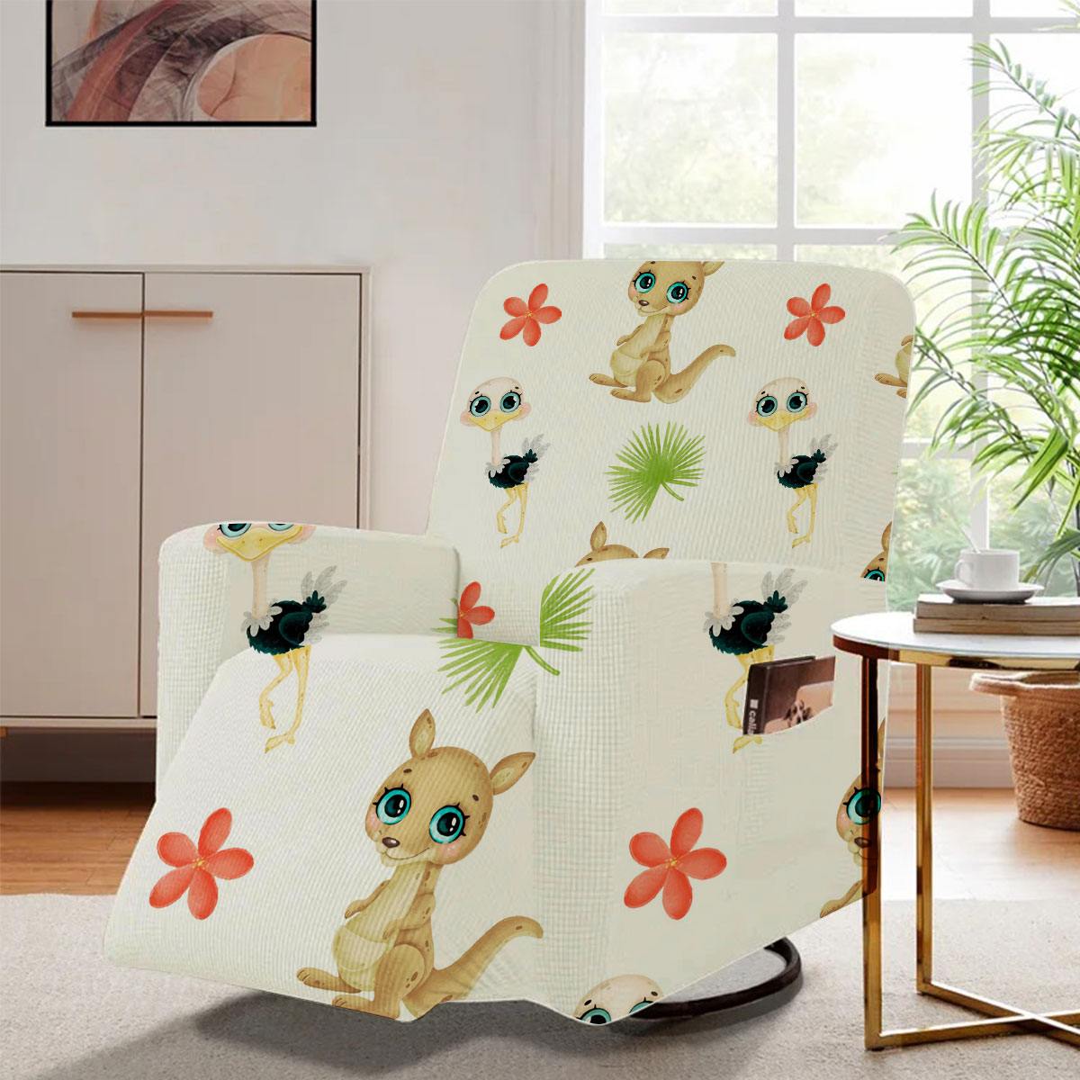 Cute Tropical Ostrich And Kangaroo Recliner Slipcover 6