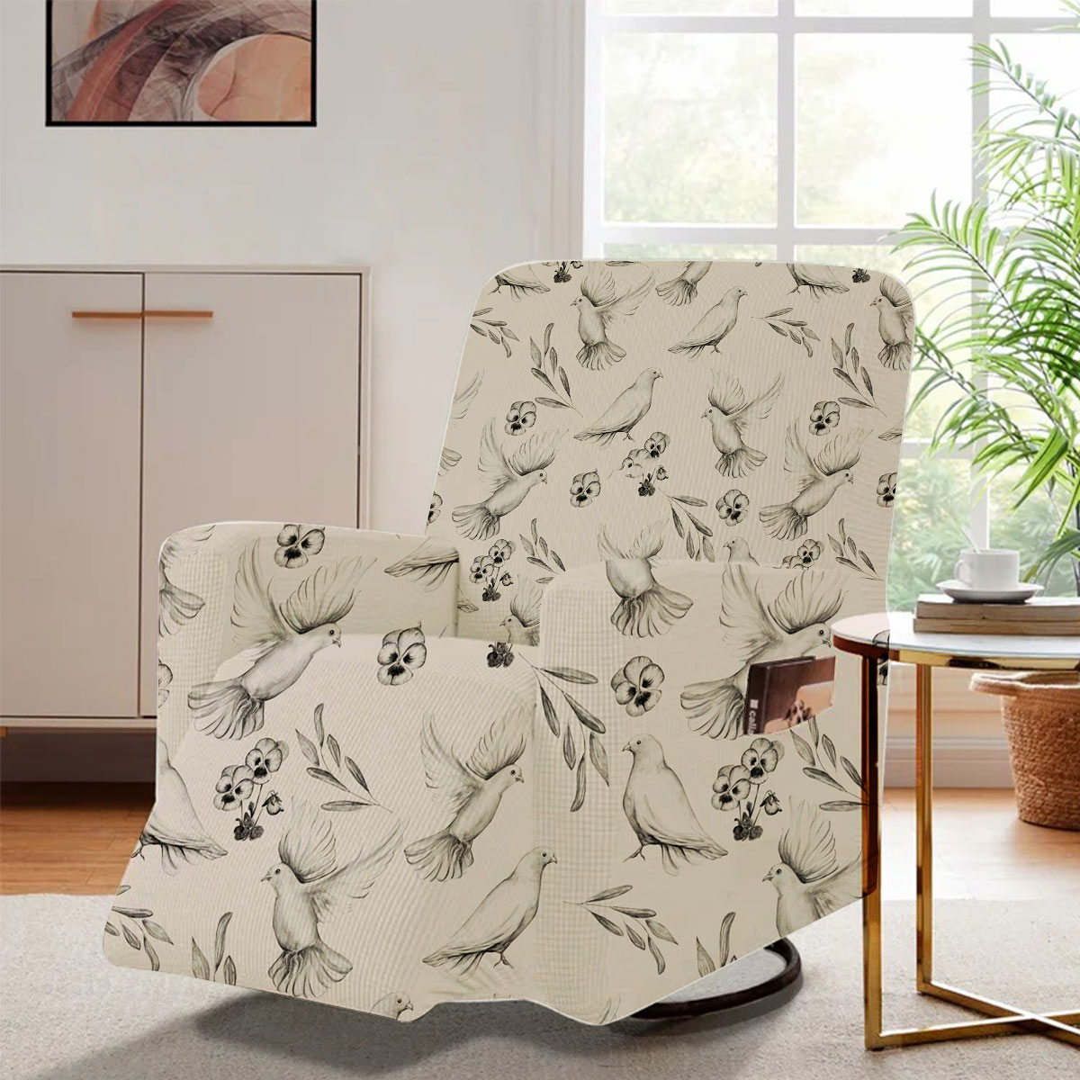 Hand Draw Floral Dove Recliner Slipcover 6