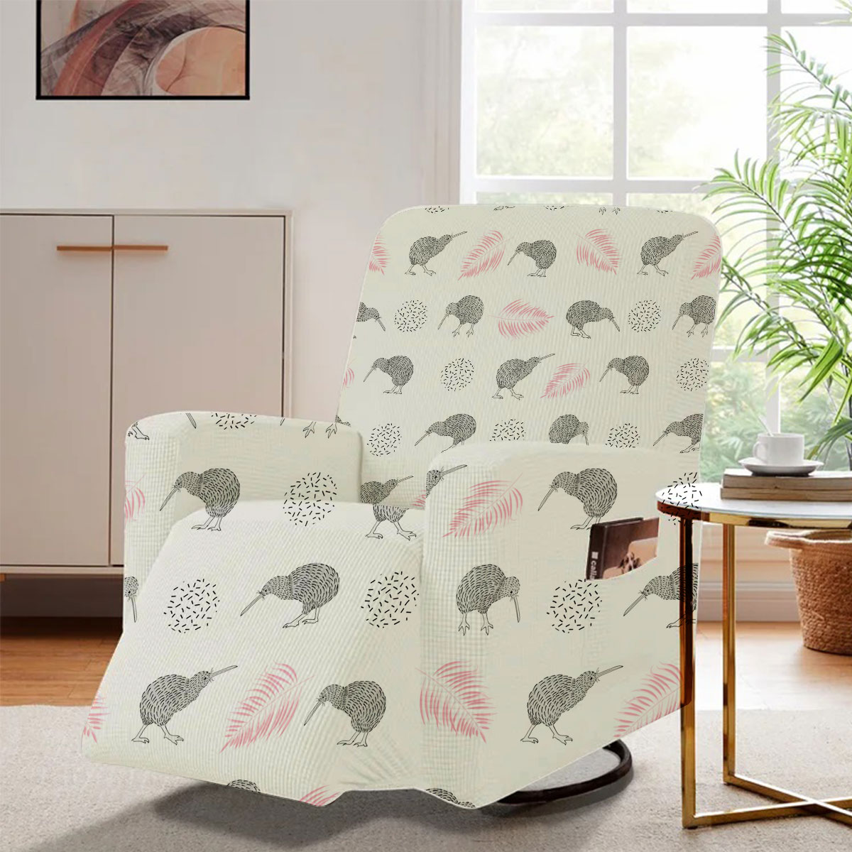 Kiwi Bird And Pink Leaf Recliner Slipcover 6