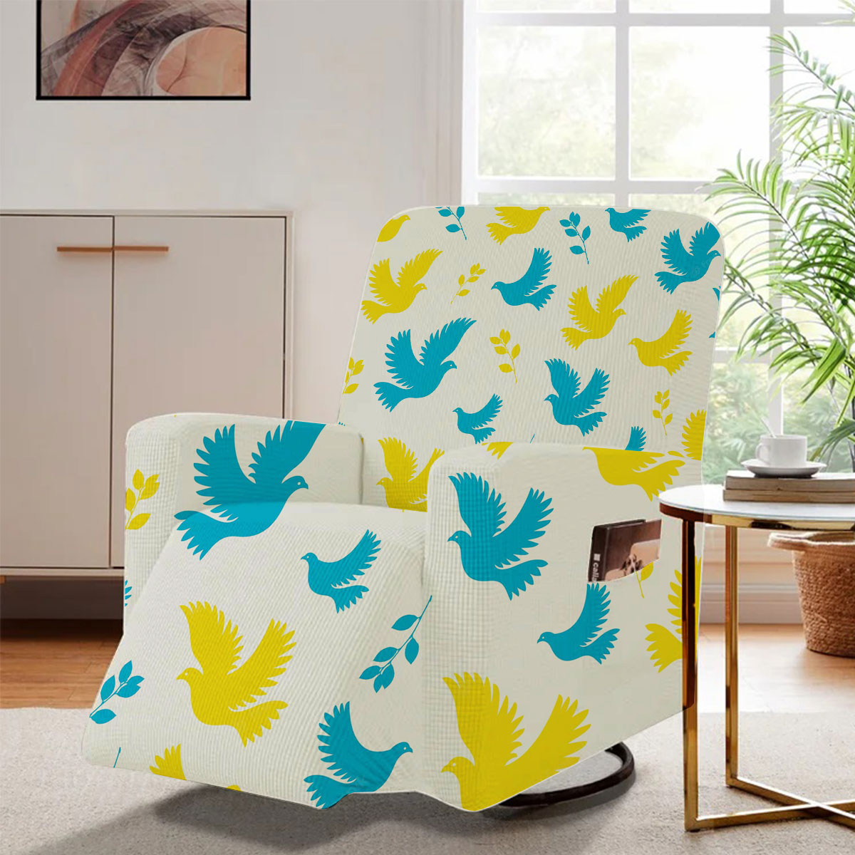 Peace Blue Yellow Dove Flyings Recliner Slipcover 6