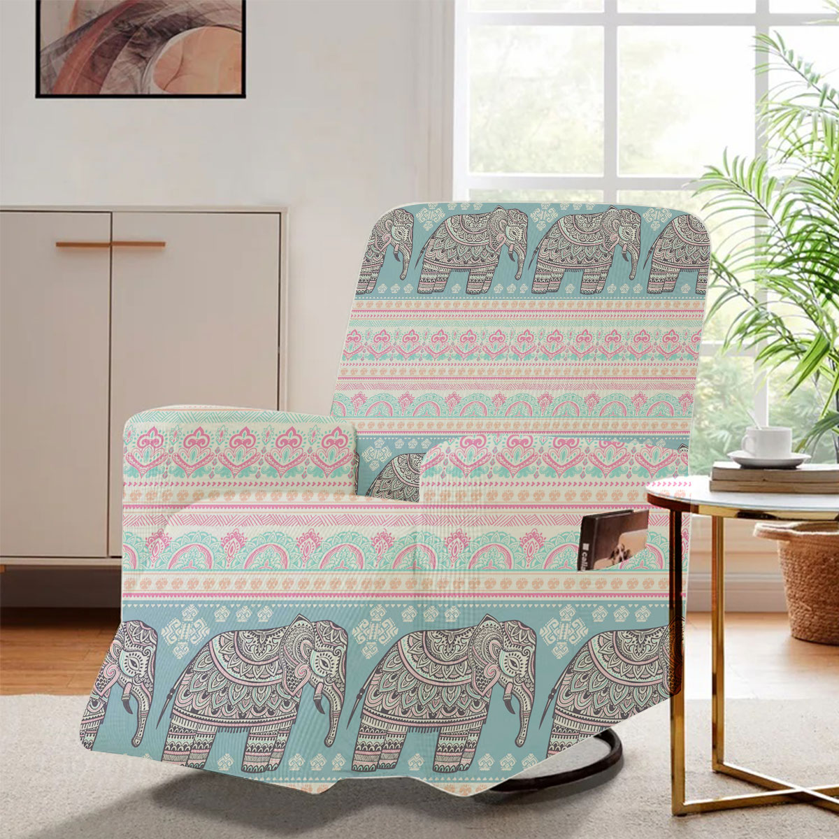 Pink Bohemian Indian Elephant Recliner Slipcover 6