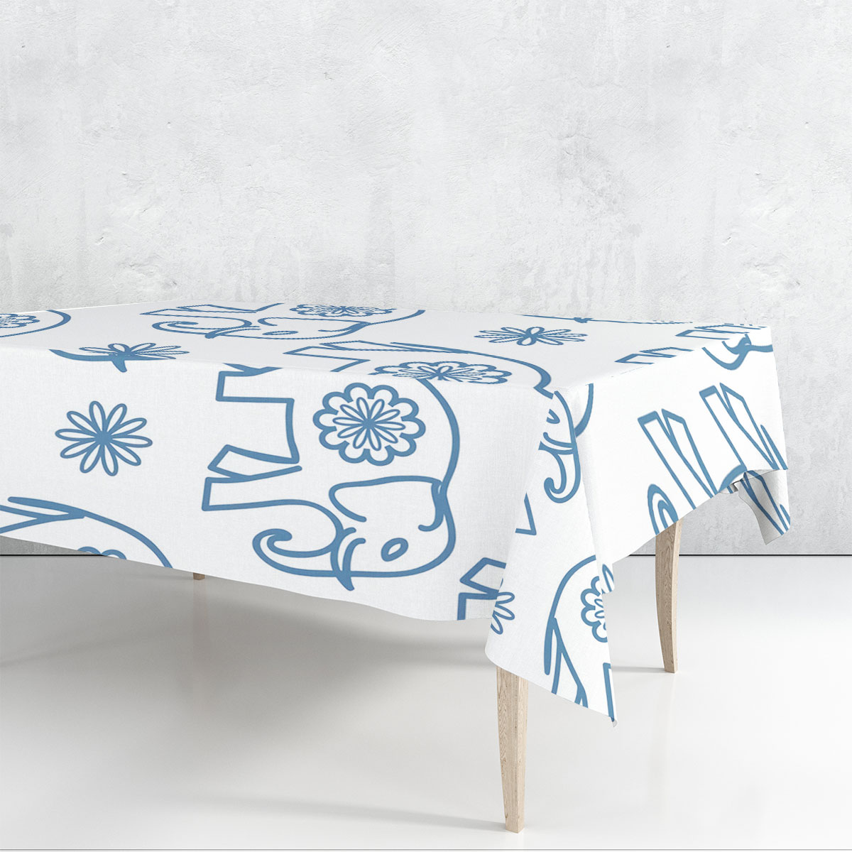 Blue Flower Asian Elephant Rectangle Tablecloth 6