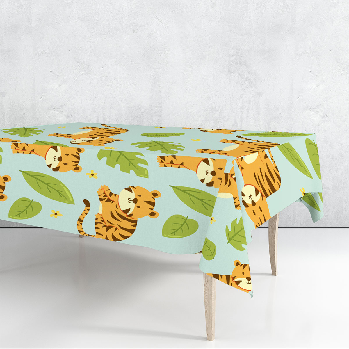 Cartoon Green Leaf Tiger Rectangle Tablecloth 6
