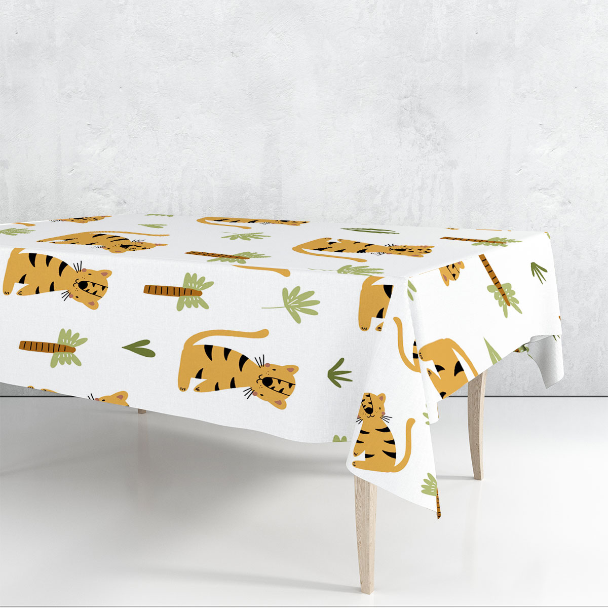 Cartoon Tiger And Tree Rectangle Tablecloth 6