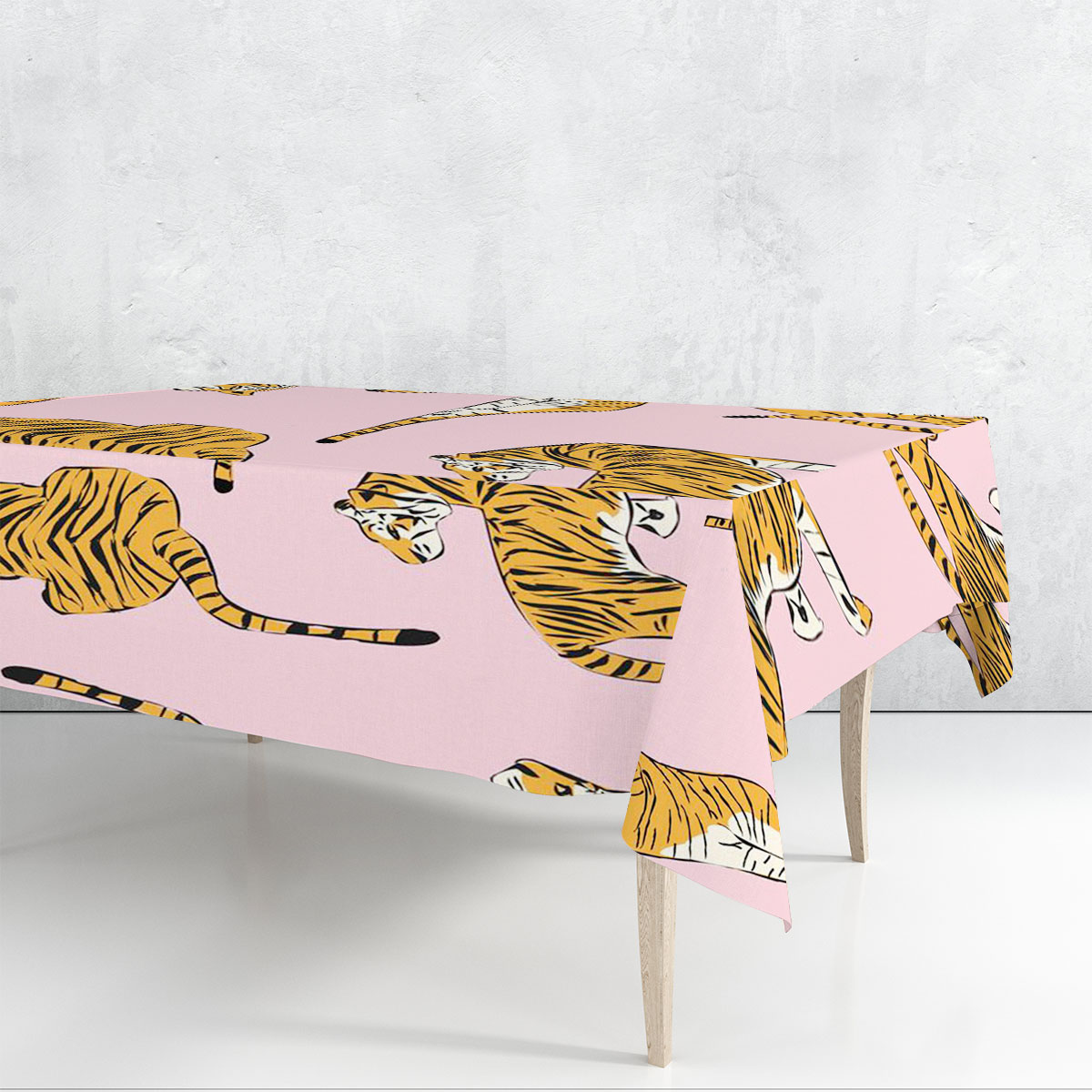 Cartoon Tiger Pink Rectangle Tablecloth 6