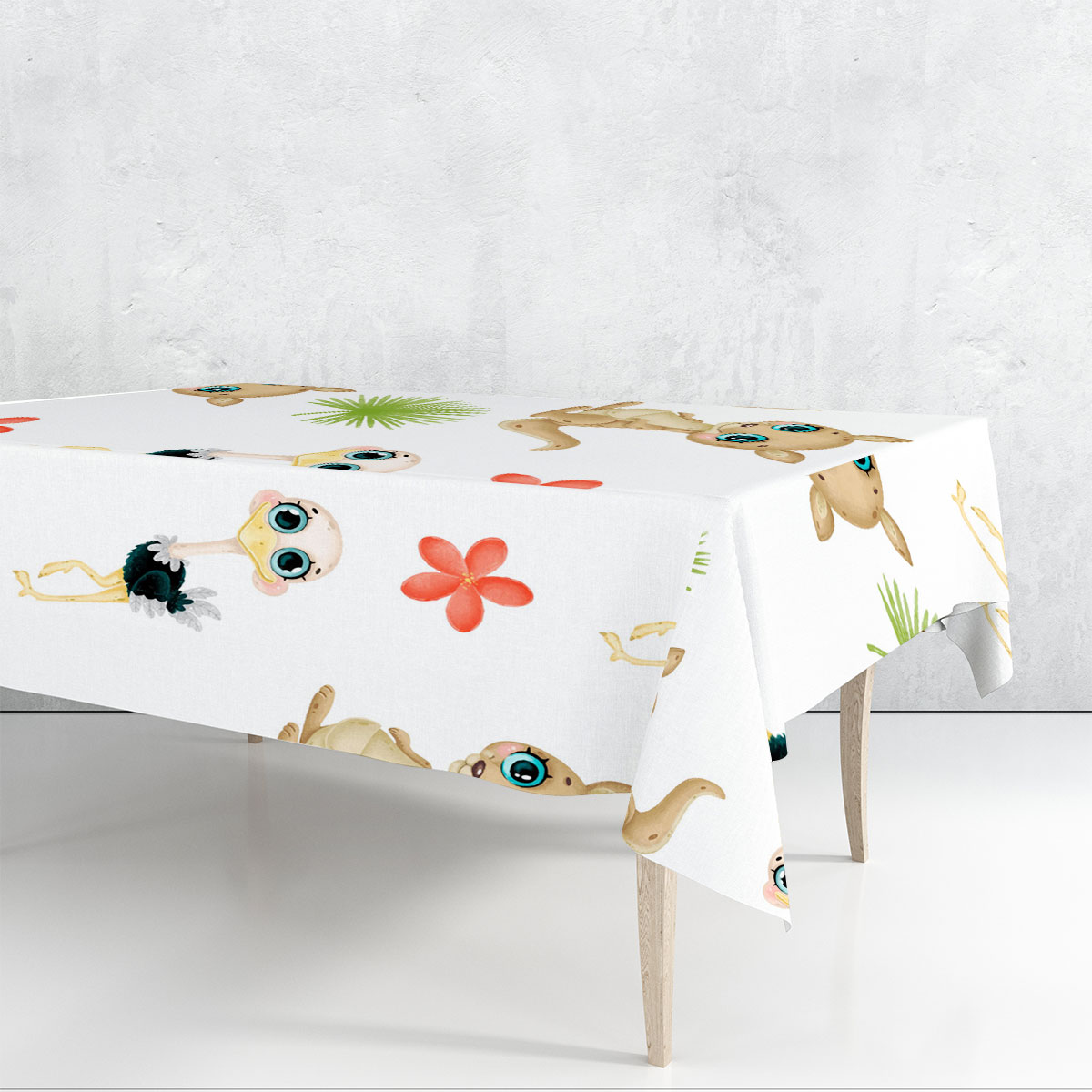 Cute Tropical Ostrich And Kangaroo Rectangle Tablecloth 6