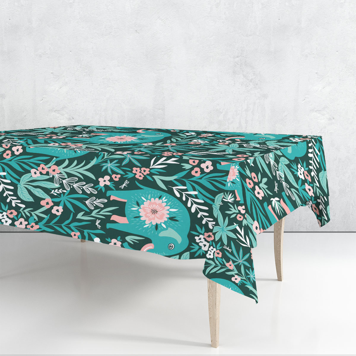 Flower Asian Elephant Rectangle Tablecloth 6