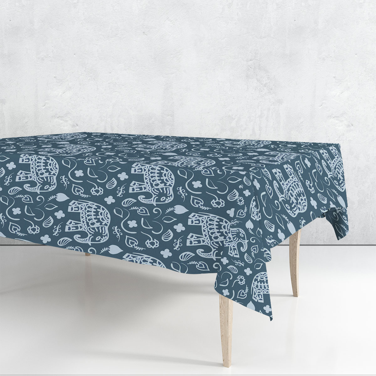 Indian Elephant Blue Rectangle Tablecloth 6