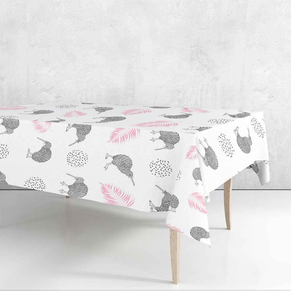 Kiwi Bird And Pink Leaf Rectangle Tablecloth 6