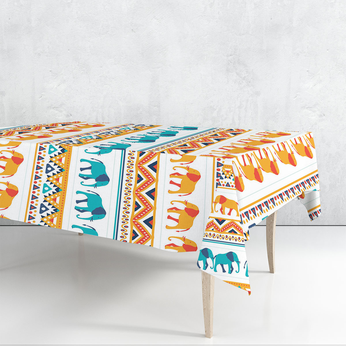 Native Red Blue African Elephant Rectangle Tablecloth 6