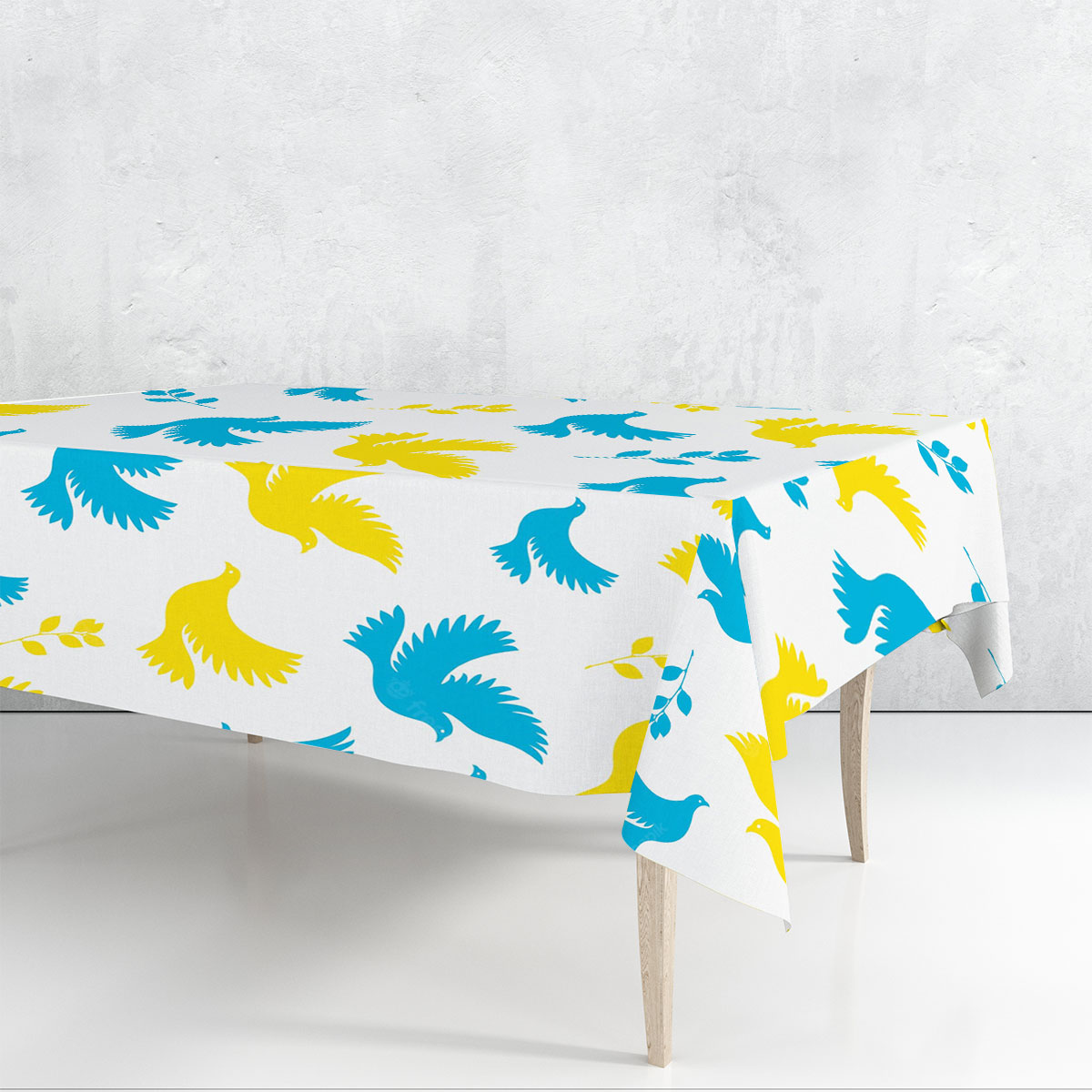 Peace Blue Yellow Dove Flyings Rectangle Tablecloth 6