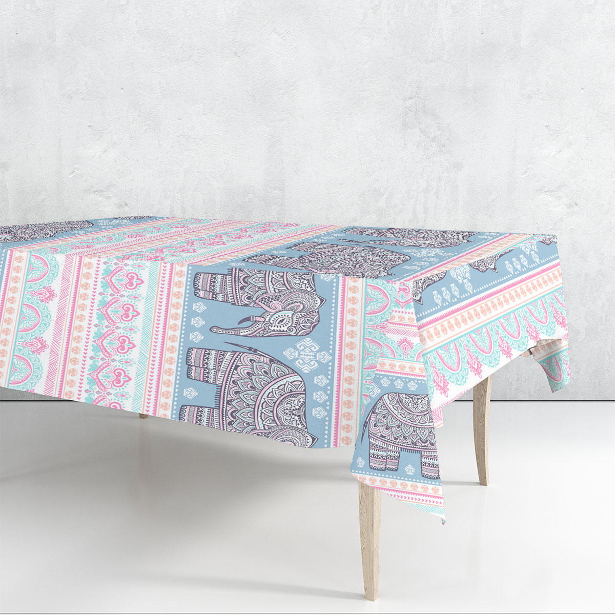 Pink Bohemian Indian Elephant Rectangle Tablecloth 6