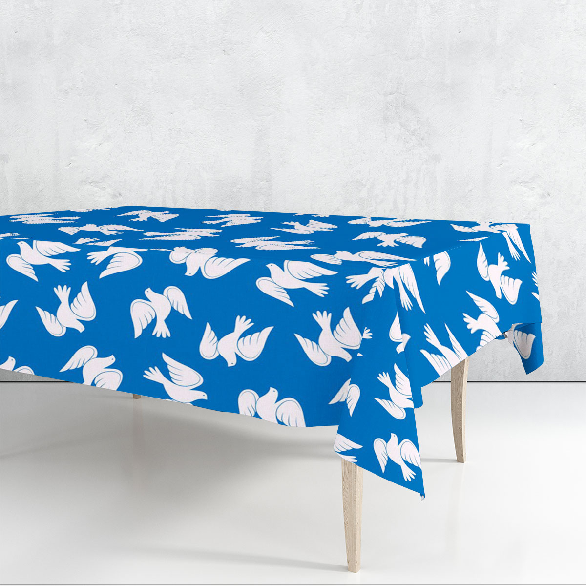White Dove On Blue Monogram Rectangle Tablecloth 6