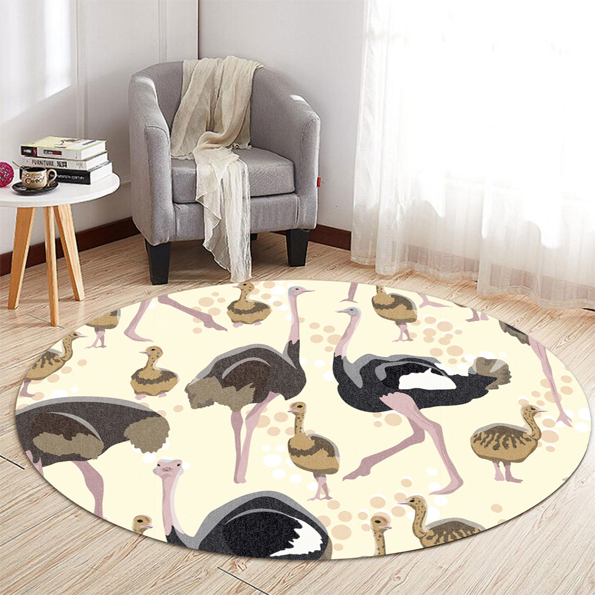African Ostrich Family Coon Round Carpet 6