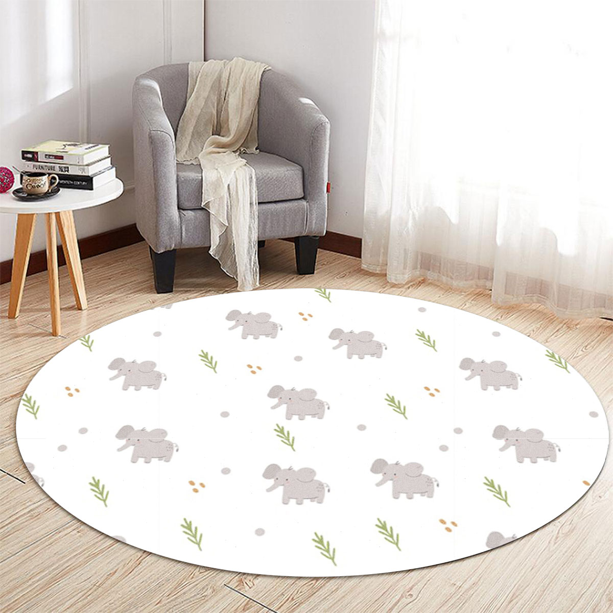Baby Asian Elephant Monogram Round Carpet 6
