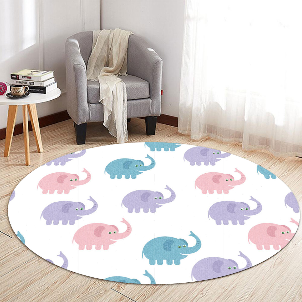 Big Colorful African Elephant Round Carpet 6