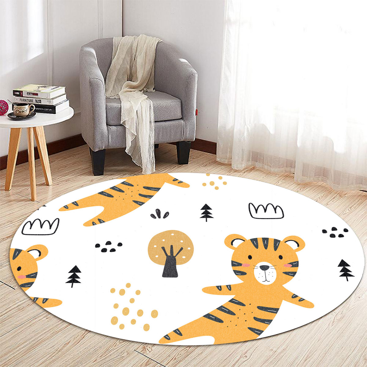 Cartoon Cute Flat Tiger Round Carpet 6