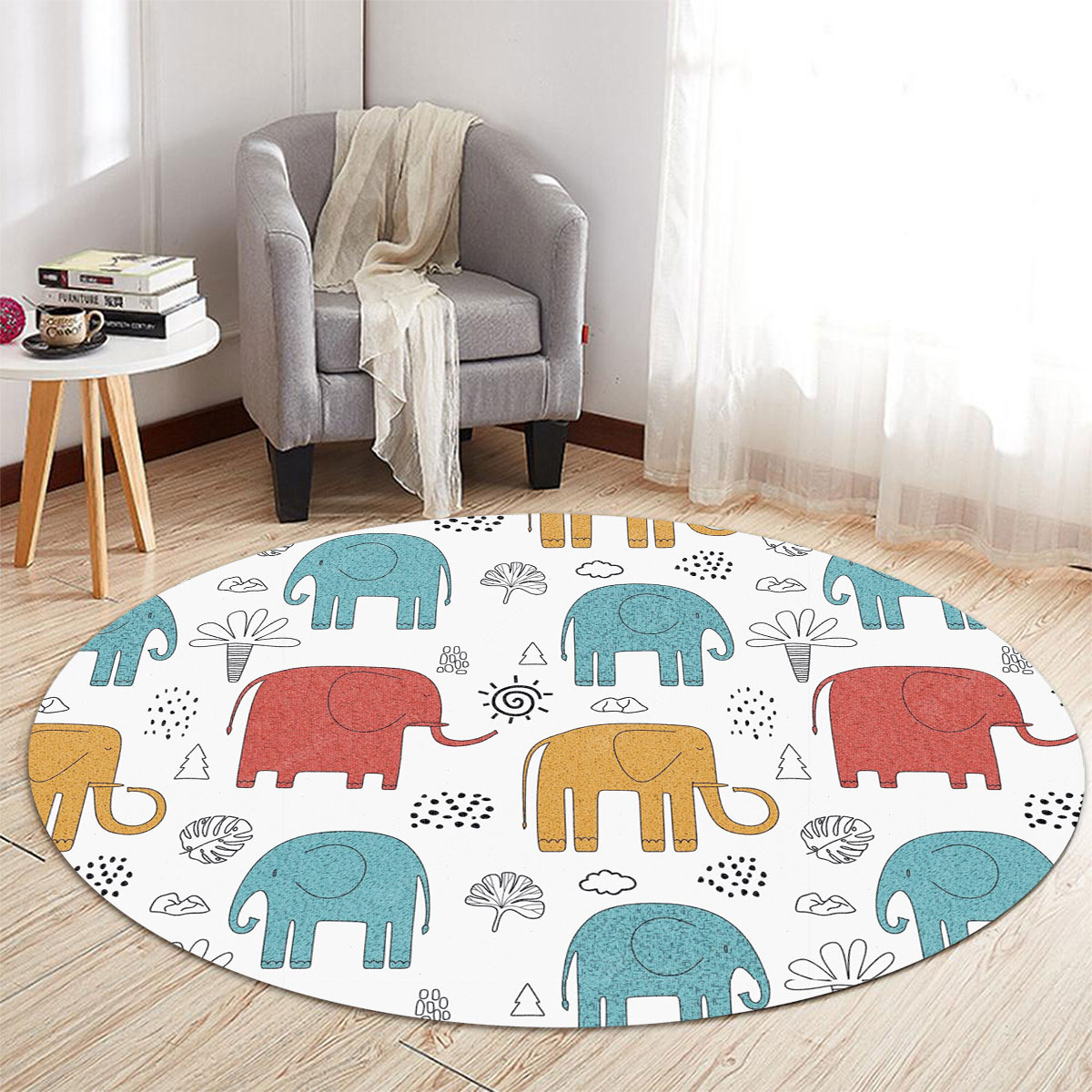 Cartoon Squad African Elephant Round Carpet 6