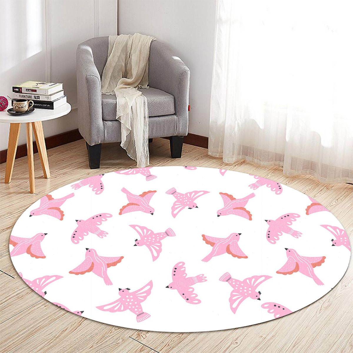 Coon Pink Flying Dove Round Carpet 6