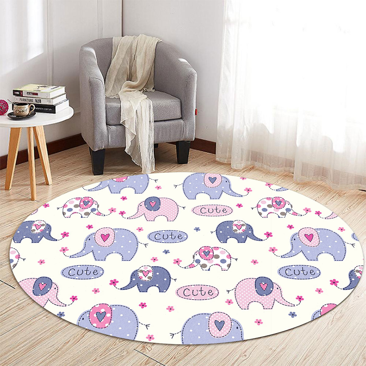 Cute Purple Asian Elephant Round Carpet 6