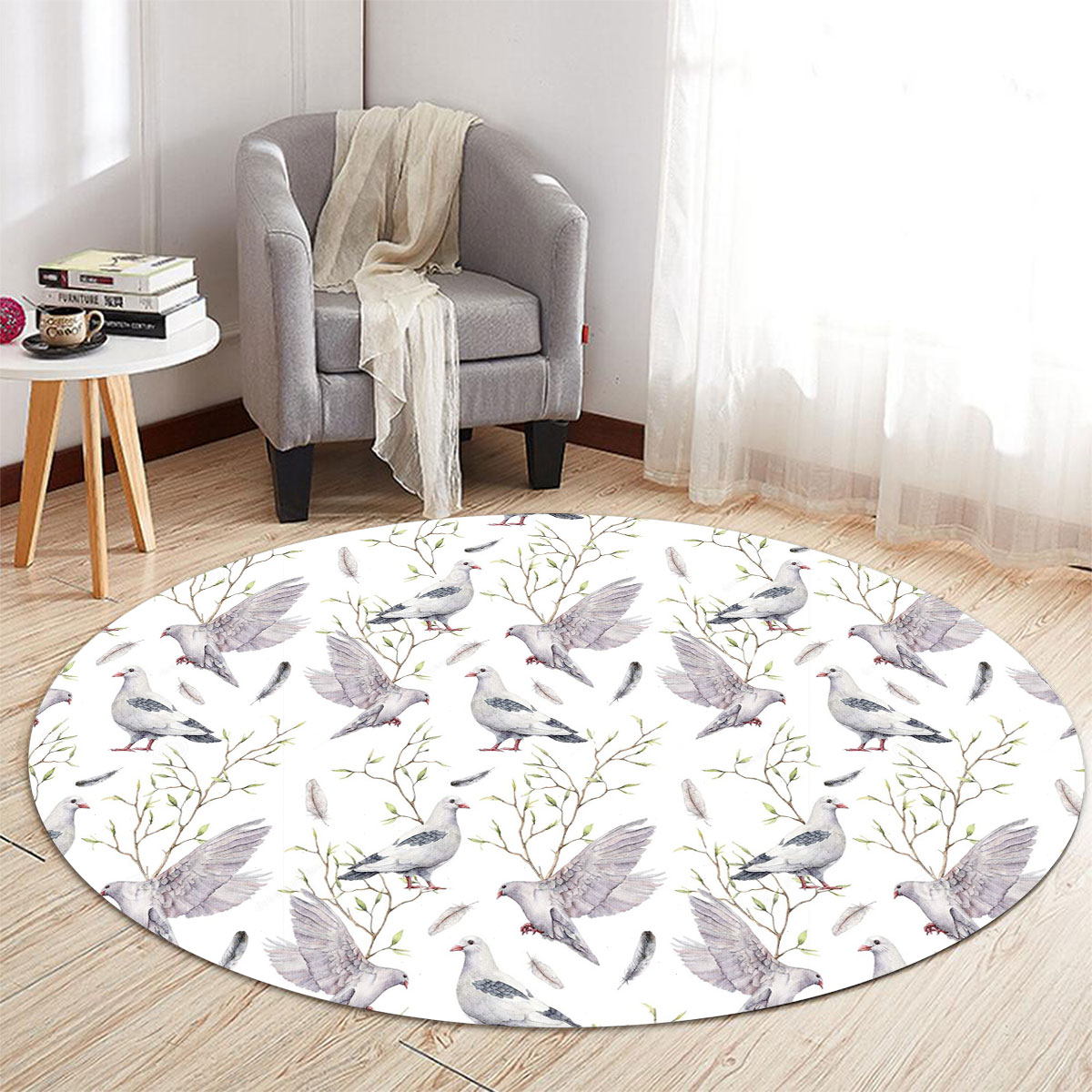 Dove Feather Branch Round Carpet 6