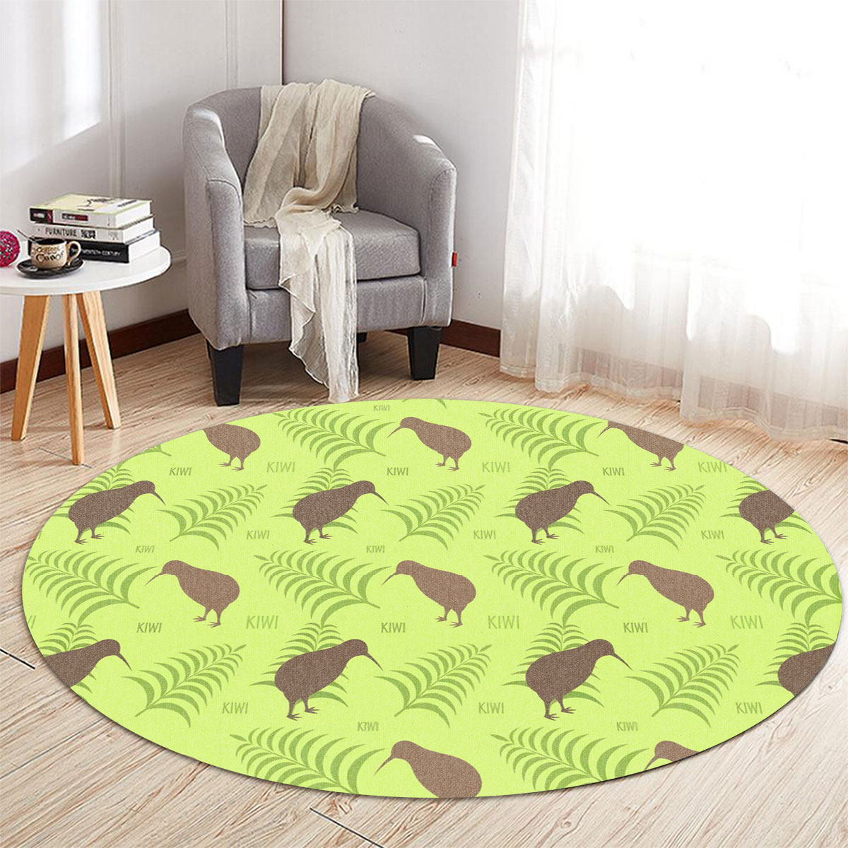 Green Leaf Kiwi Bird Round Carpet 6
