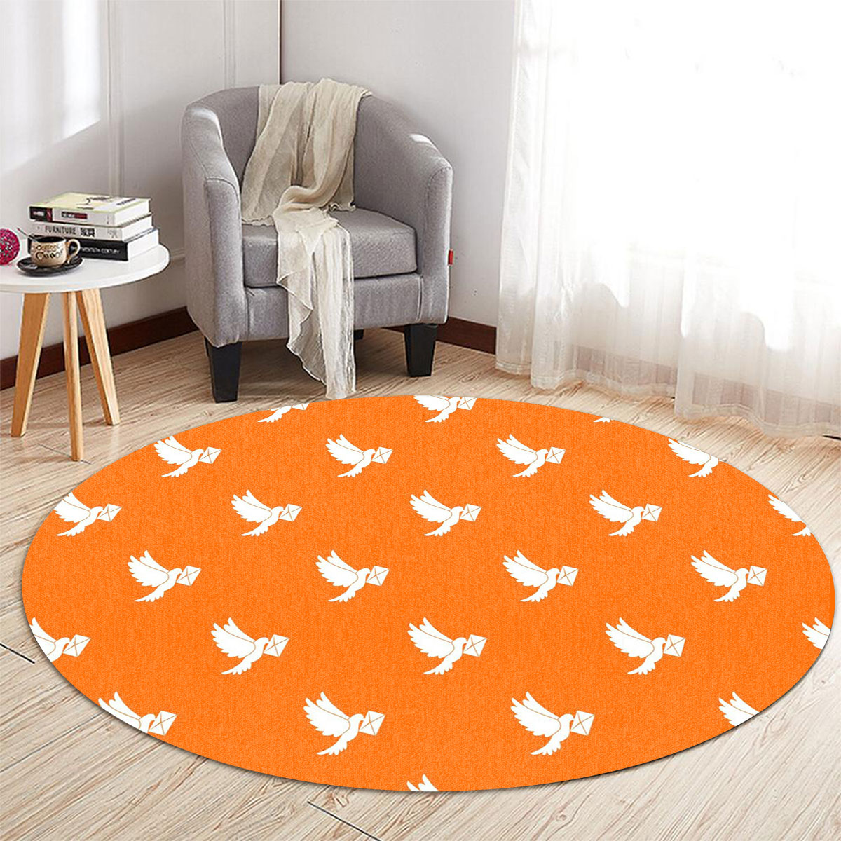 Orange Background Dove Letter Round Carpet 6