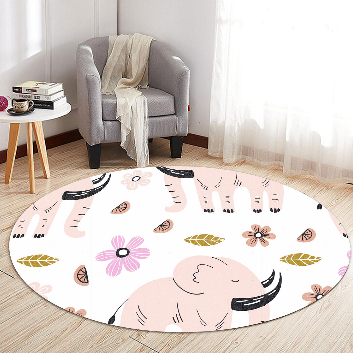 Pink African Elephant Round Carpet 6