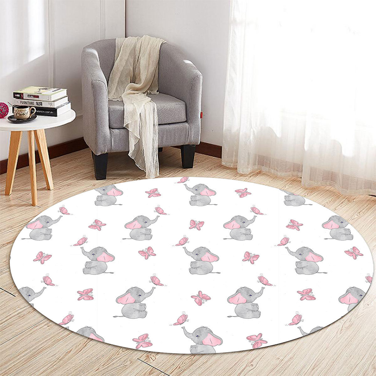 Playing African Elephant Round Carpet 6