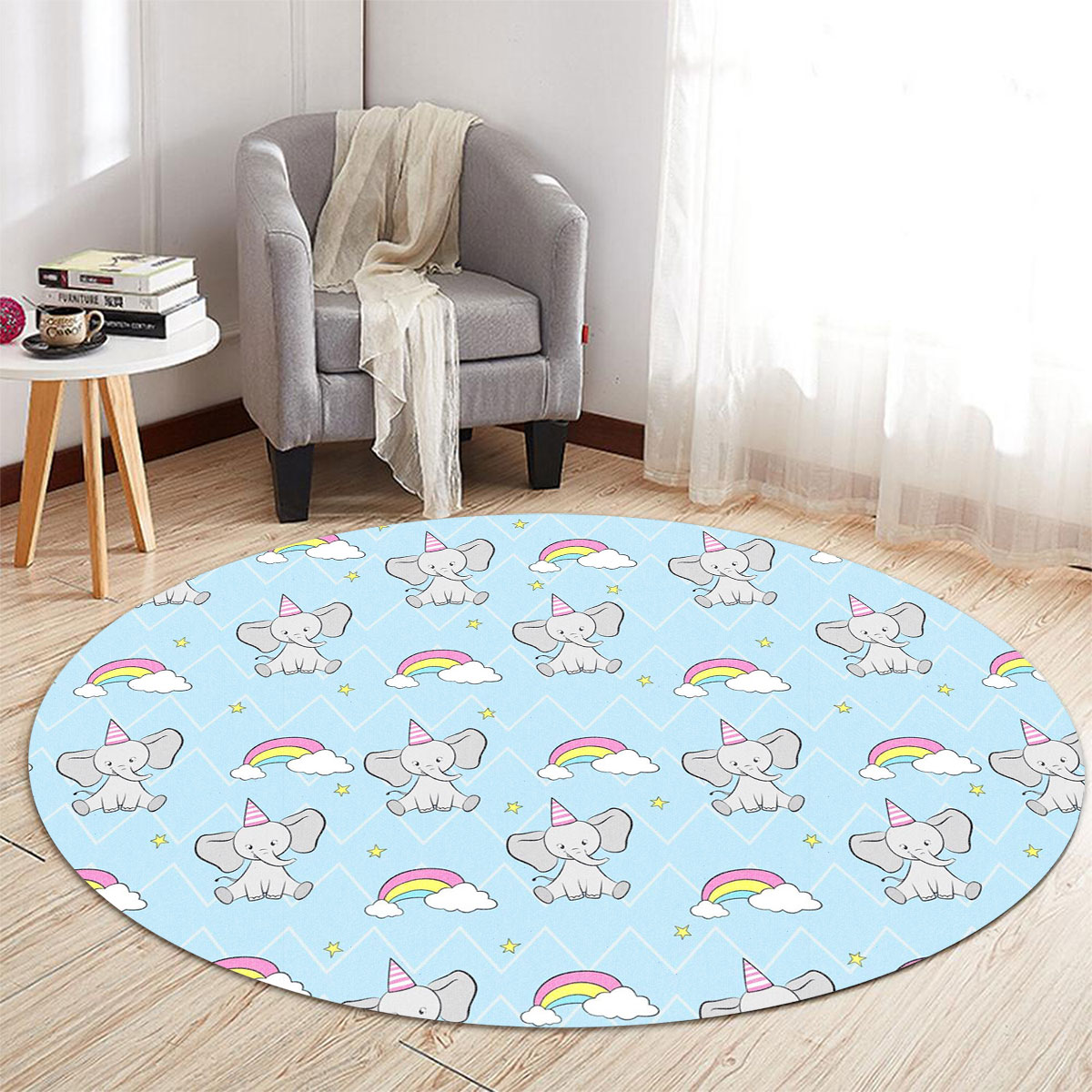 Rainbow African Elephant Round Carpet 6