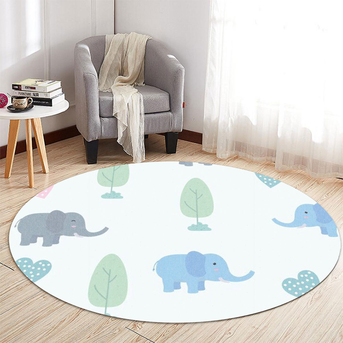 Rainforest Asian Elephant Round Carpet 6