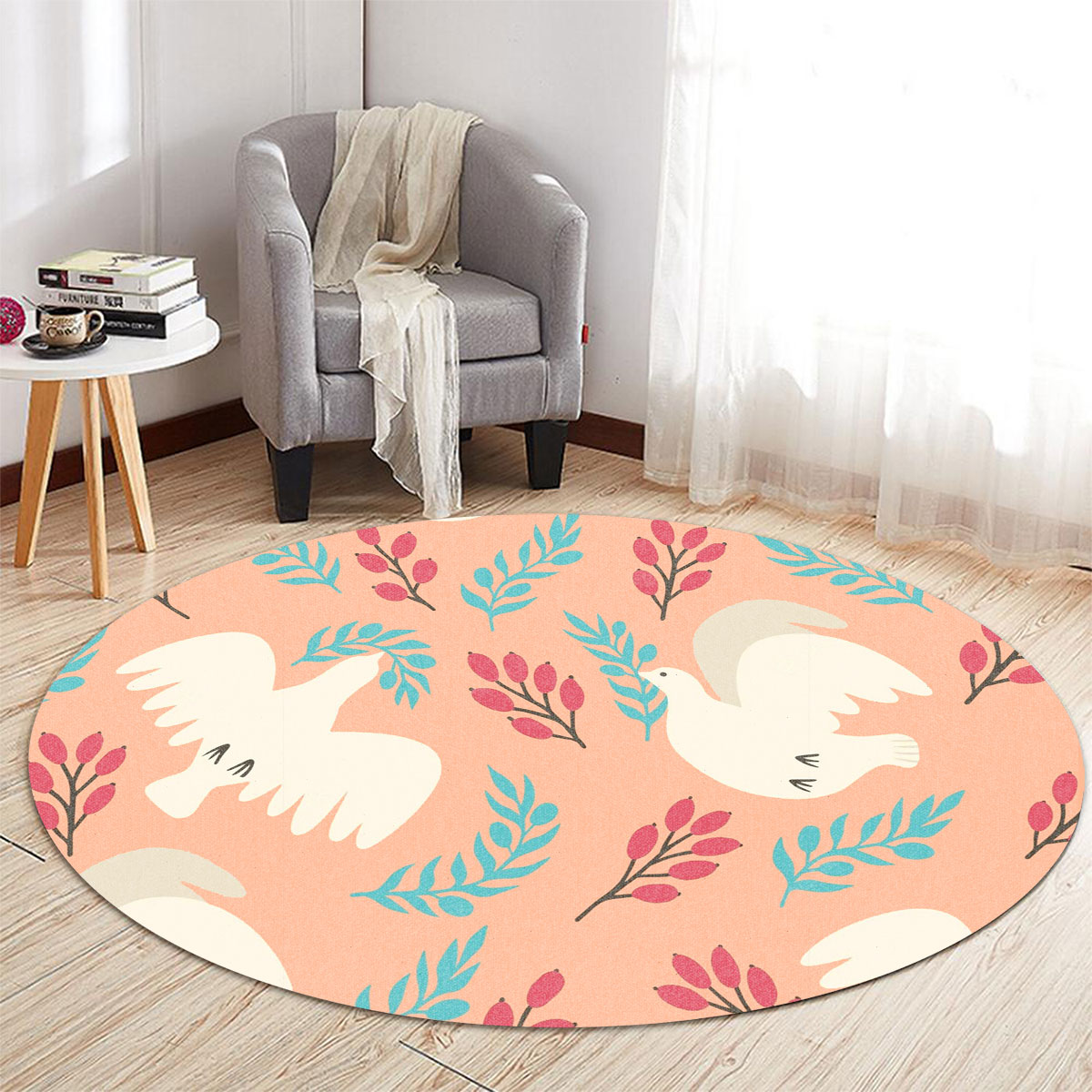 White Dove With Olive Branch Round Carpet 6
