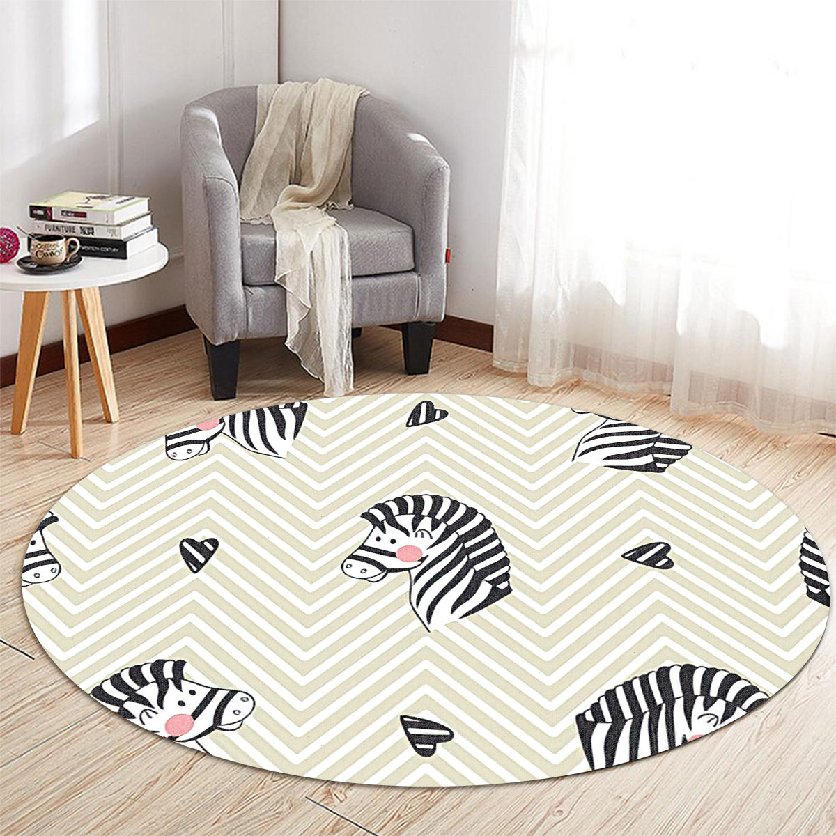 Zebra Little Heart Round Carpet 6