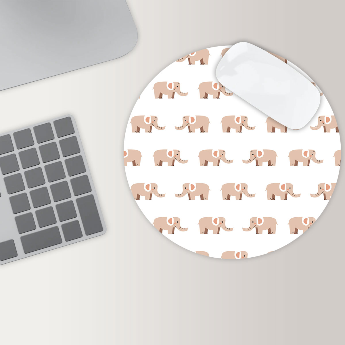 Beige African Elephant Round Mouse Pad 6