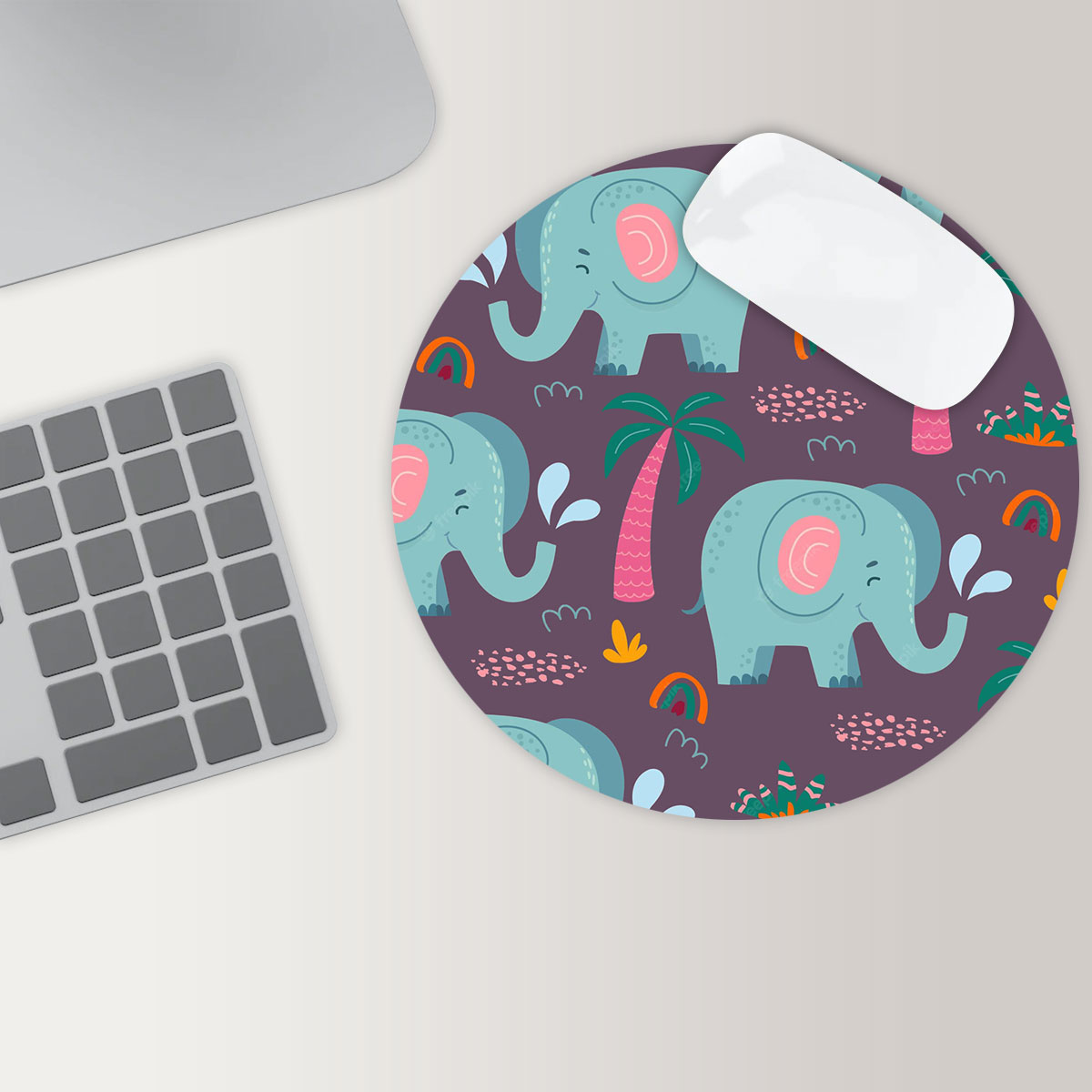 Cartoon Blue African Elephant Round Mouse Pad 6