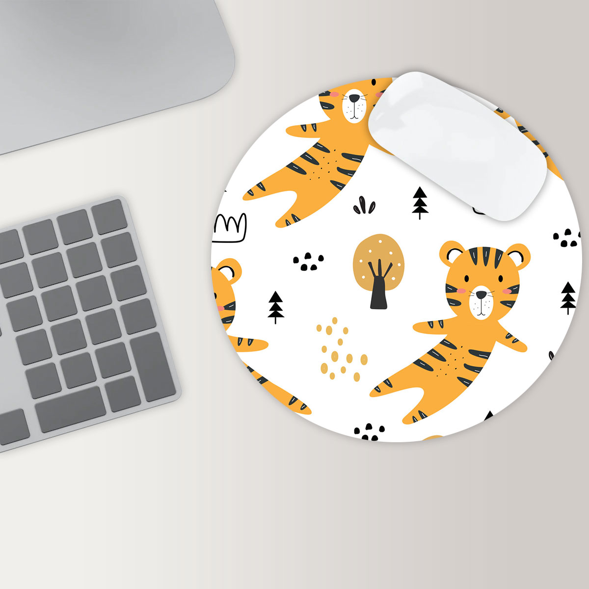 Cartoon Cute Flat Tiger Round Mouse Pad 6