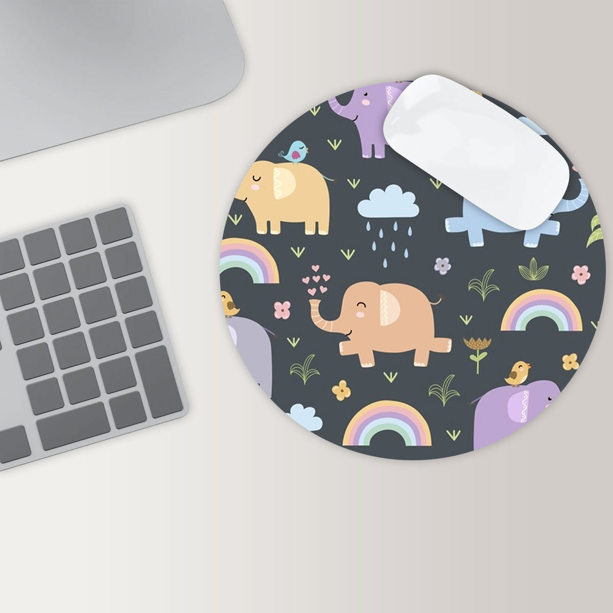 Cartoon Jungle African Elephant Round Mouse Pad 6