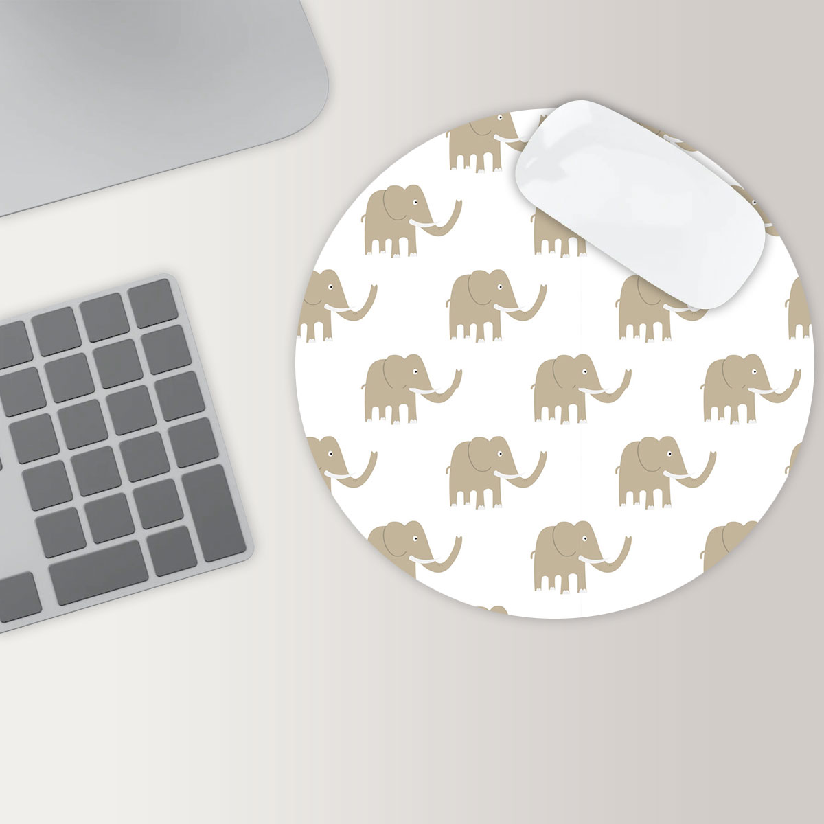 Cartoon Standing African Elephant Round Mouse Pad 6