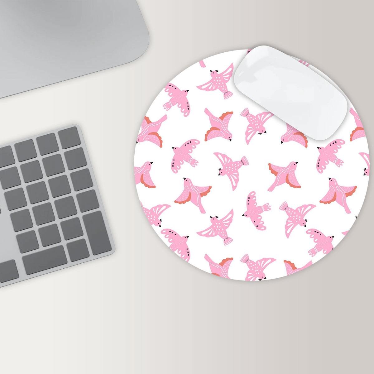 Coon Pink Flying Dove Round Mouse Pad 6