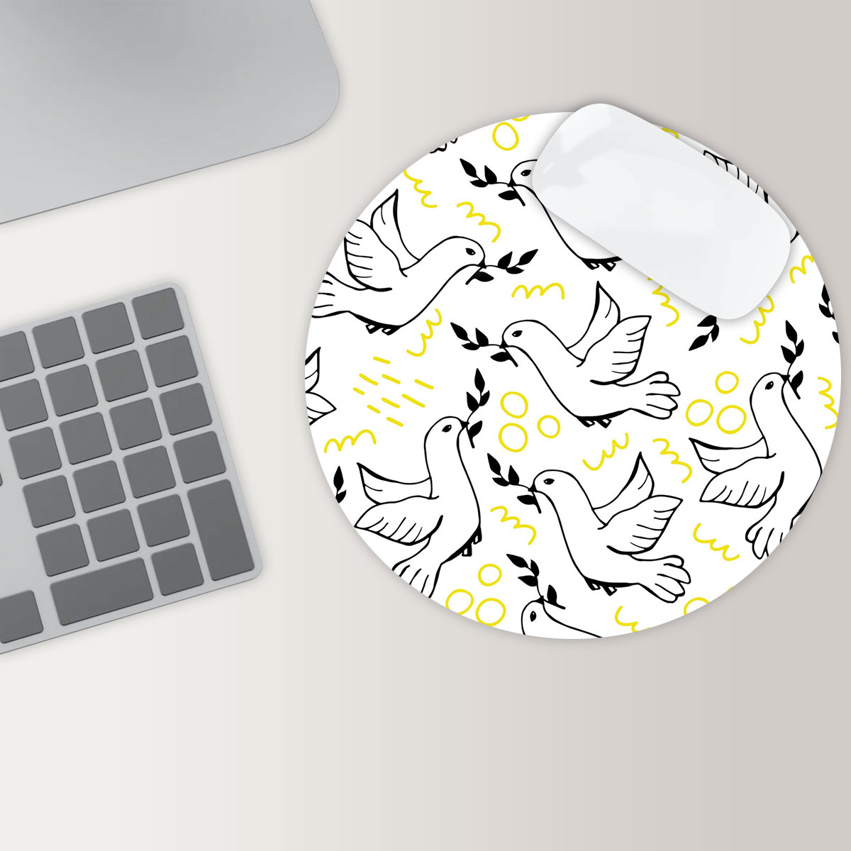Coon White Dove Flying Round Mouse Pad 6