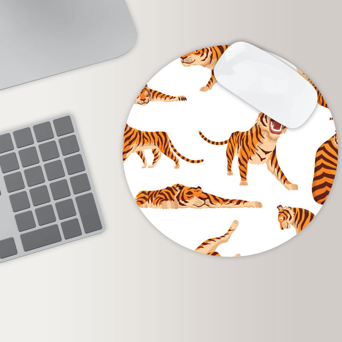Cute Cartoon Tiger Round Mouse Pad 6