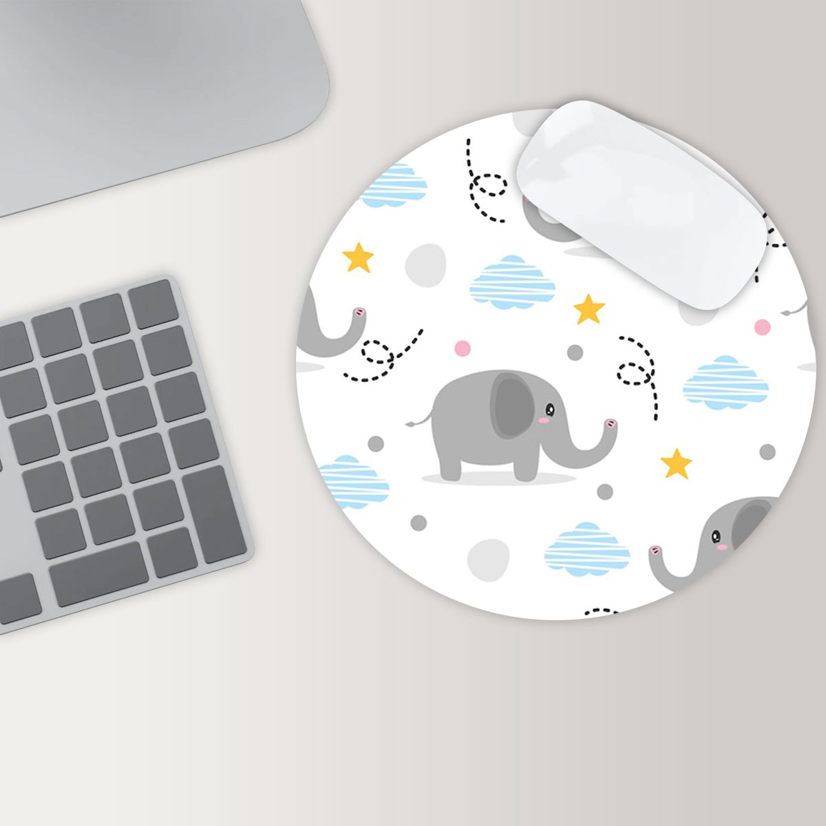 Cute Gray Asian Elephant Round Mouse Pad 6
