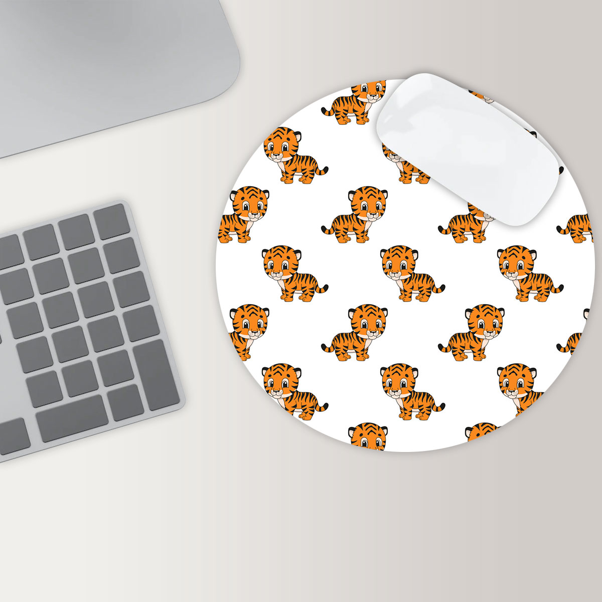 Cute Little Tiger Round Mouse Pad 6