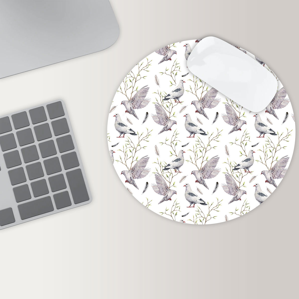 Dove Feather Branch Round Mouse Pad 6