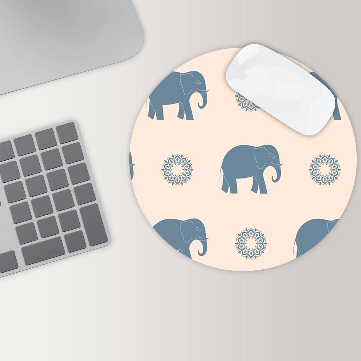 Flower Asian Elephant Monogram Round Mouse Pad 6