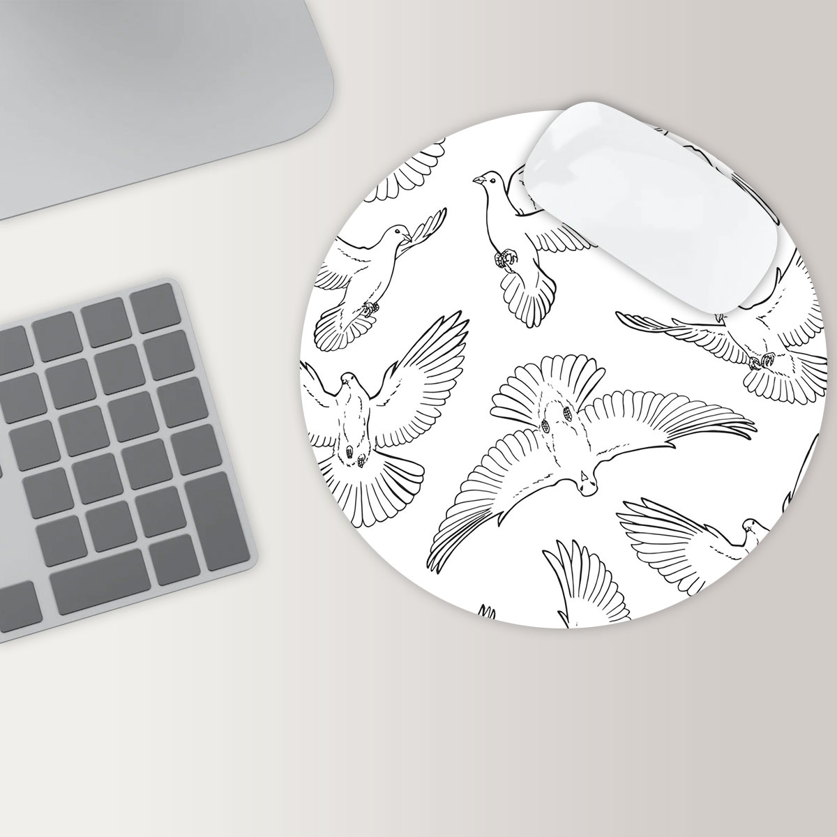 Hand Draw Dove Round Mouse Pad 6