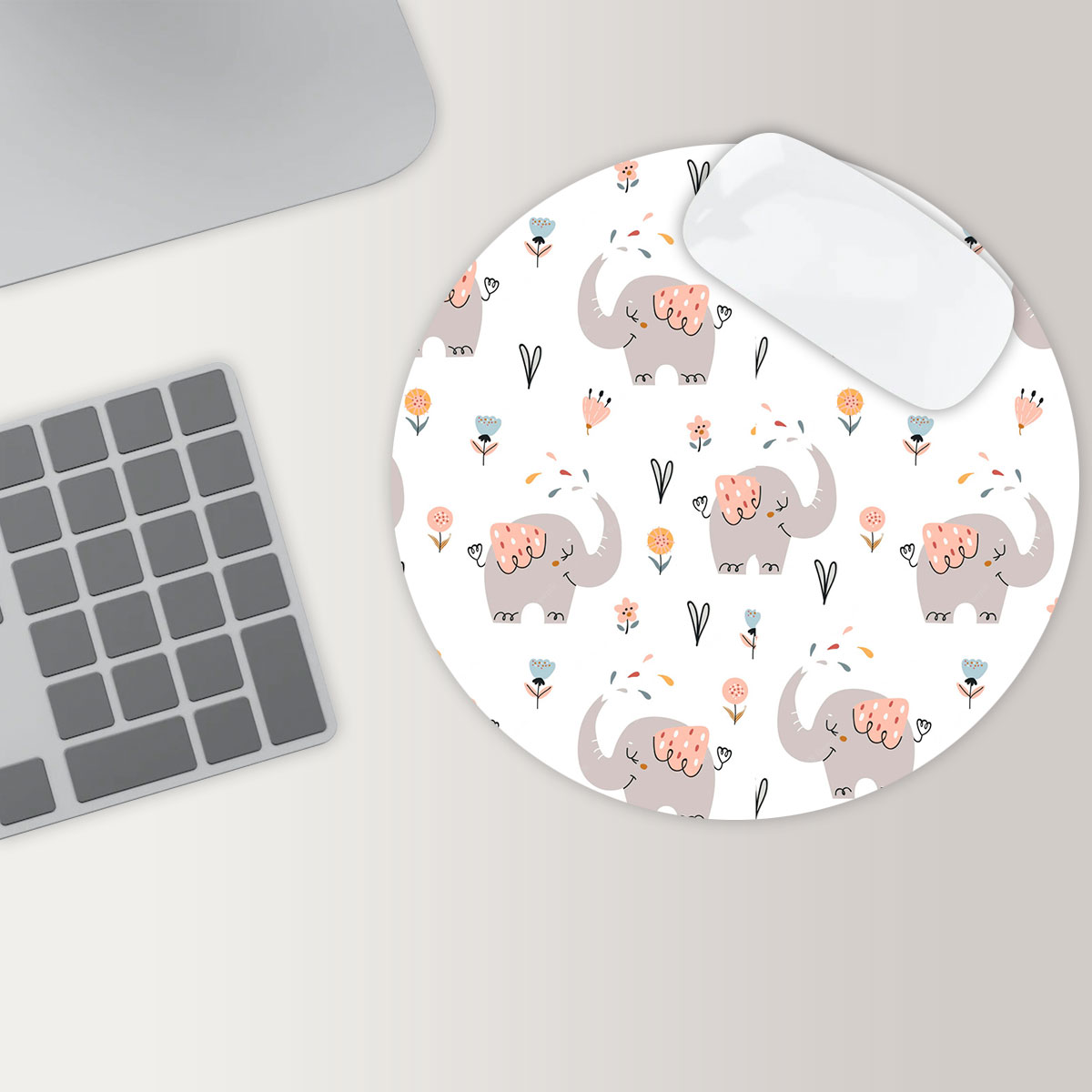 Happy African Elephant Round Mouse Pad 6