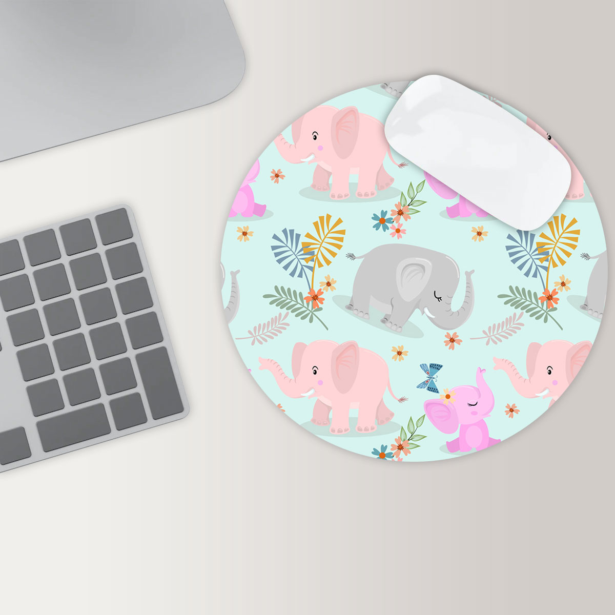 Lovely Asian Elephant Family Round Mouse Pad 6