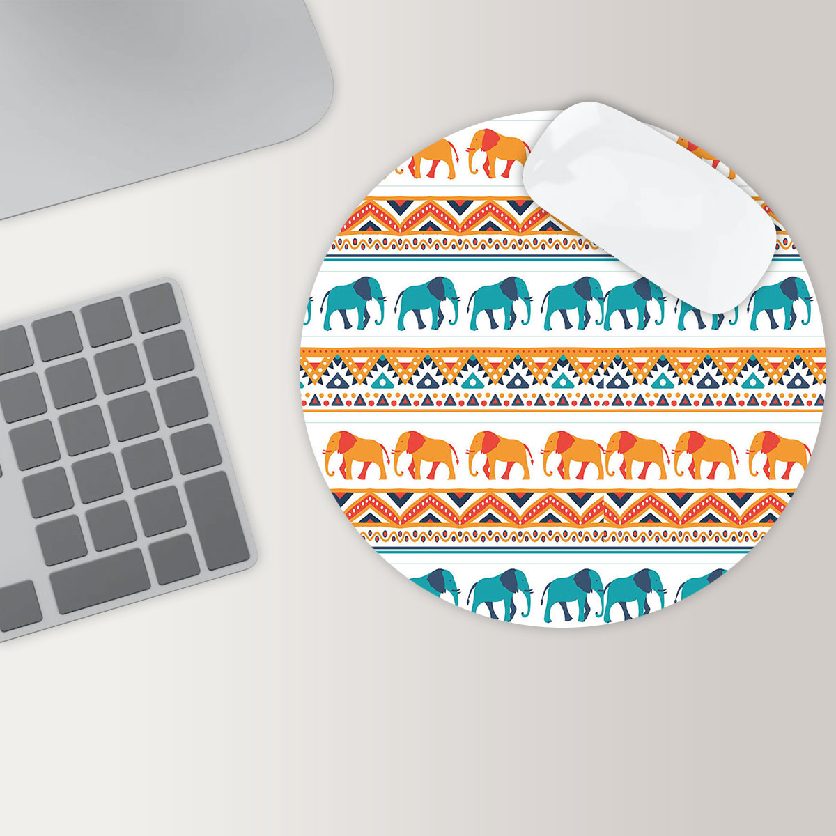 Native Red Blue African Elephant Round Mouse Pad 6