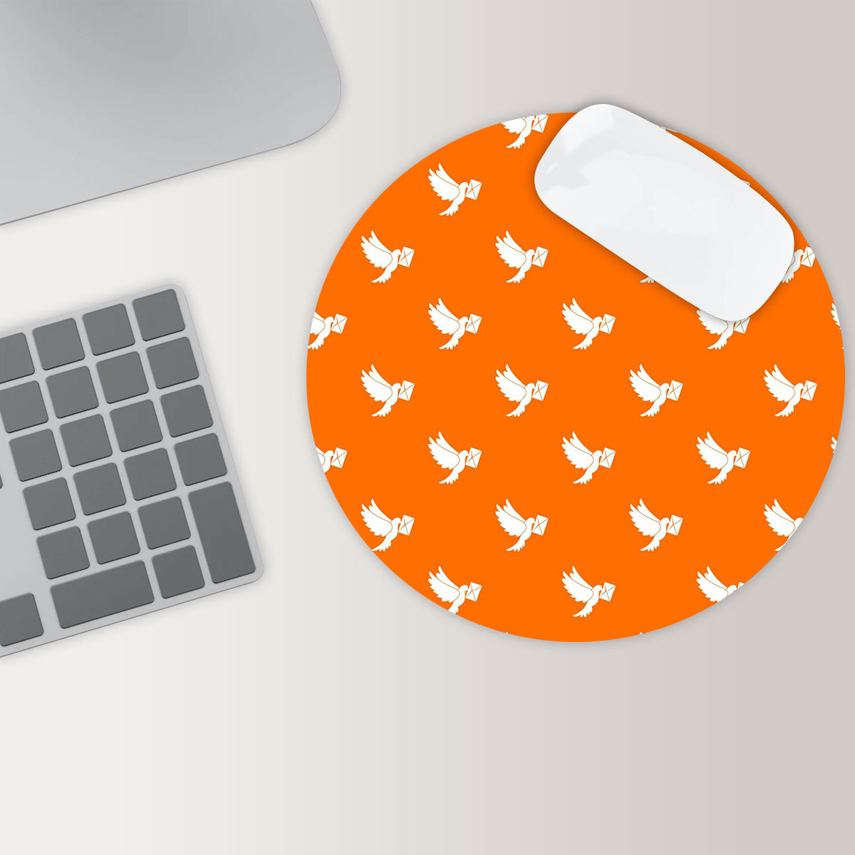 Orange Background Dove Letter Round Mouse Pad 6